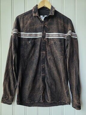 Topman Acid Wash Aztec Casual Western Button Shirt Brown Black Mens XS